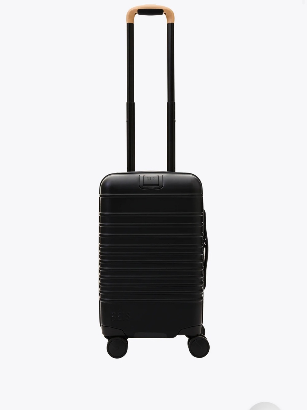 BEIS Black The Small Carry-On Roller with Tan Handle Grip